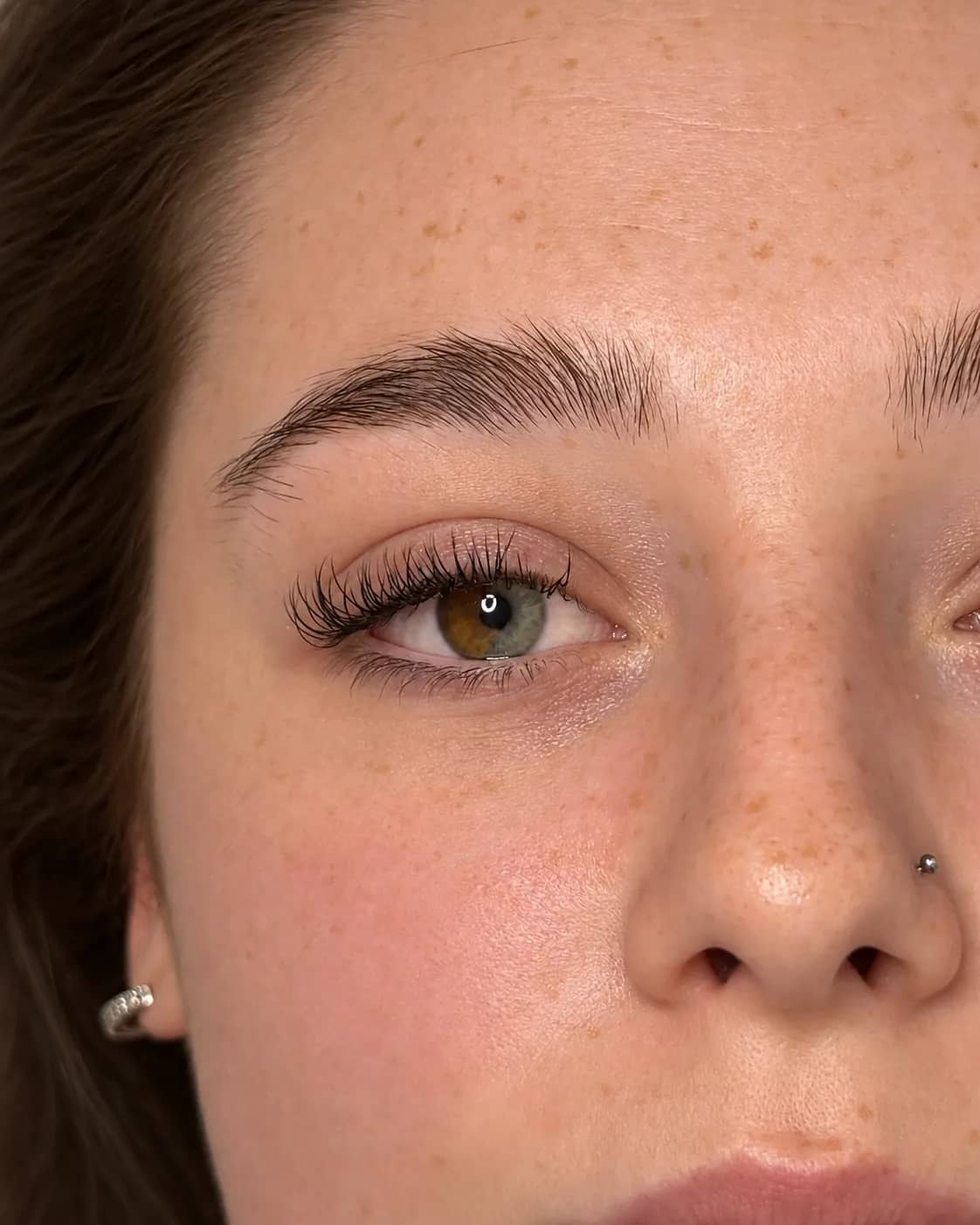 Close-up of curled eyelash extensions